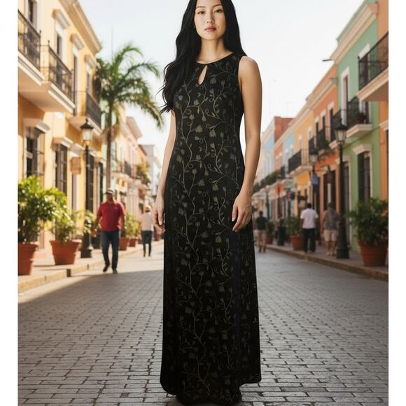 Saint Tropez West Dresses & Skirts - Saint Tropez West VTG Dress SZ 8 Sheer Overlay Lace Floral Black Sleeveless USA